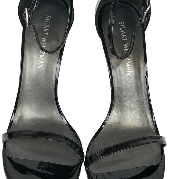 Tried On Only Stuart Weitzman Nudistsong Black Patent Leather Sandals Heels 12 - Picture 7 of 12